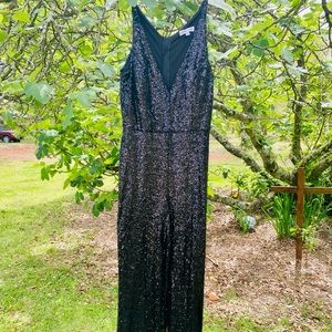 Emerald Sundae Black Sequined Sleeveless Jumpsuit